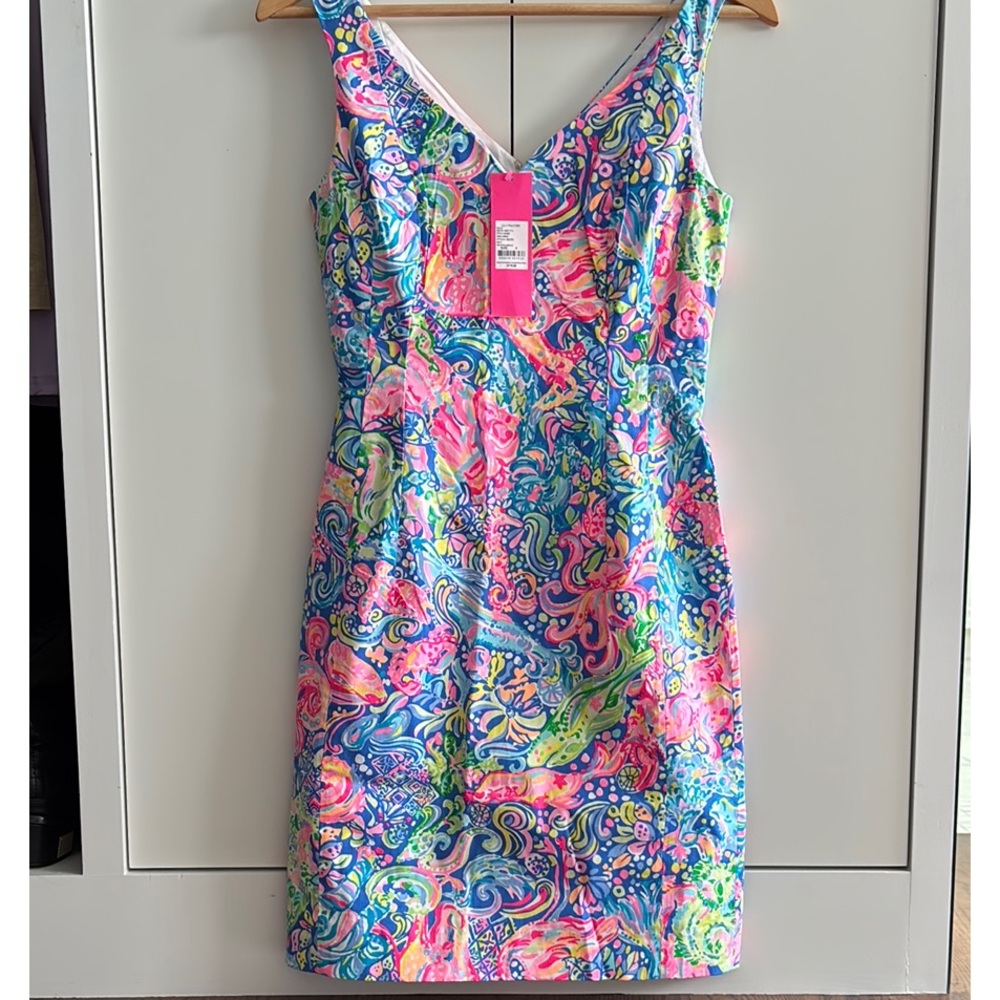 $178 NWT Lilly Pulitzer Shela Pink and Blue Sheath Mini Dress